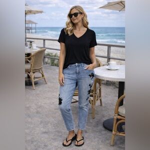 DRIFTWOOD x Anthropologie Gizelle High Rise Embroidered Slim Jeans. EUC